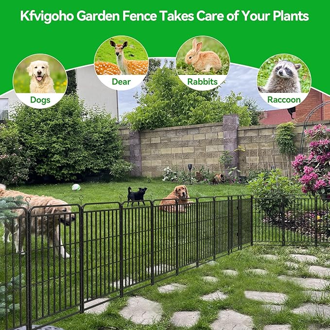 32 Panels No Dig Garden Fence 72 ft(L) X 32 in(H) Animal Barrier for Yard, Patio, Garden Borders, Outdoor Decorative Fencing with Thick Pipe Metal Panels