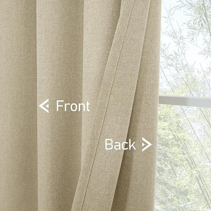 LAMIT Camel Linen Curtains 48 inches Long for Kitchen, Grommet Thick Linen Textured Light Filtering Drapes Privacy Thick Window Treatments for Small Windows/Basement/Farmhouse, 2 Panels, 42 x 48 Inch