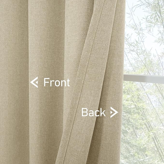 LAMIT Natural Linen Curtains 84 inch Long 2 Panels, Linen Textured Thermal Insulated Bedroom Curtains Grommet Privacy Burlap Boho Drapes for Living Room/Farmhouse, W38 x L84, Camel