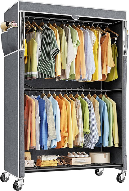 Raybee 80.32" H Clothes Rack with Cover,Rolling Clothing Racks for Hanging Clothes with Wheels,Heavy Duty Portable Garment Rack 35.4" Wx15.75 Dx80.32 H,Black