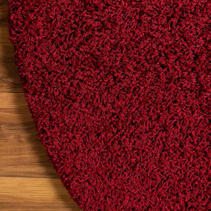 Unique Loom Solid Shag Collection Area Rug (7' 1" Round, Cherry Red)