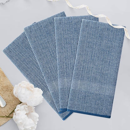 Homaxy Premium Kitchen Towels(18”x 28”, 6 Pack), Large Cotton Kitchen Hand Towels, Flat and Terry Dish Towels, 380 GSM Highly Absorbent Tea Towel Set with Hanging Loop, Navy Blue