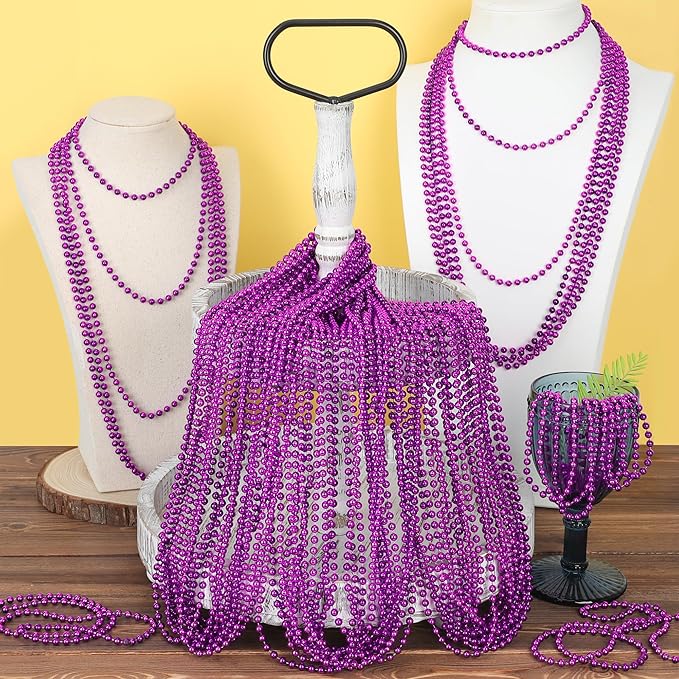 240PCS Purple Beads, Purple Beads Necklace Accessories, 33" Mardi Gras Halloween Necklaces Throw Accessories, Mardi Gras Wedding Birthday Celebrations Party Parade Decorations Bulk