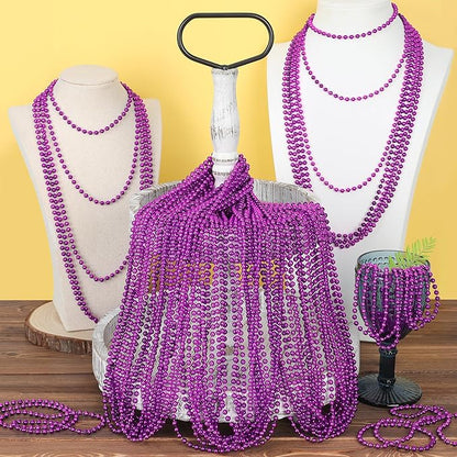 240PCS Purple Beads, Purple Beads Necklace Accessories, 33" Mardi Gras Halloween Necklaces Throw Accessories, Mardi Gras Wedding Birthday Celebrations Party Parade Decorations Bulk