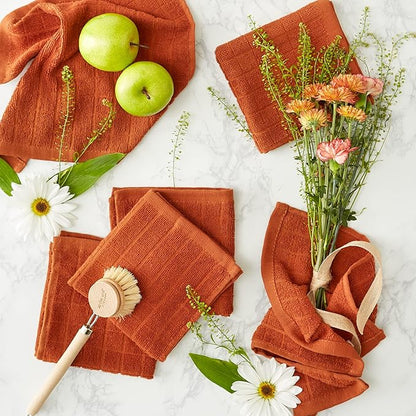 DII Basic Terry Collection Solid Windowpane Dishcloth Set, 12x12, Cinnamon, 6 Count