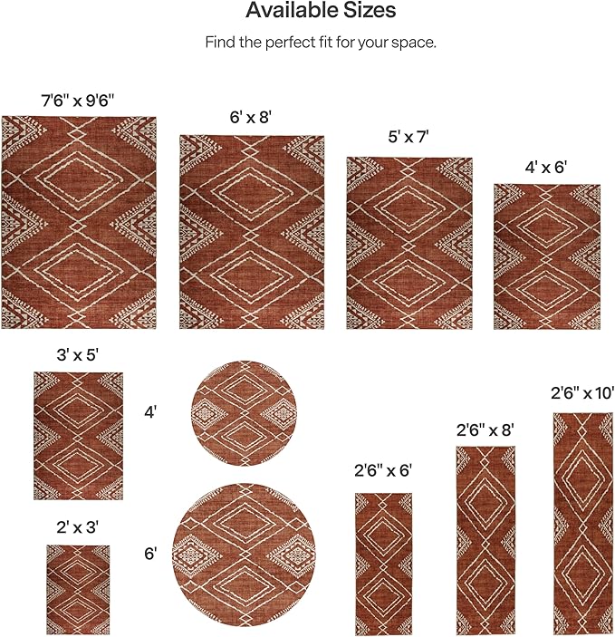 ReaLife Rugs Machine Washable Area Rug Runner - Living Room Bedroom Bathroom Kitchen Entryway Office - Padded Low Pile Stain Resistant Premium - Moroccan Diamond Tribal - Jax - Orange 2'6" x 8'