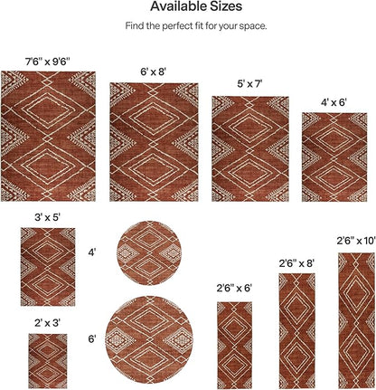 ReaLife Rugs Machine Washable Area Rug Runner - Living Room Bedroom Bathroom Kitchen Entryway Office - Padded Low Pile Stain Resistant Premium - Moroccan Diamond Tribal - Jax - Orange 2'6" x 8'