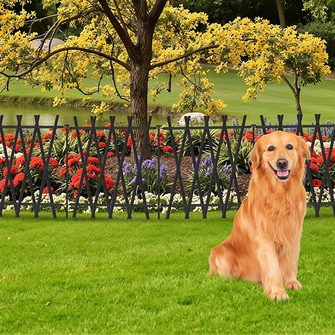 Metal Decorative Garden Fence 24" H x 24" W (5 Panels, 10 Ft Total) Rustproof Animal Barrier No Dig Decorative Fencing for Dogs,Pet, Yard,& Patio, Landscape, Border，Easy Installation