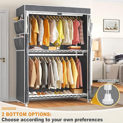 Raybee Heavy Duty Clothes Rack with Cover, 81" H Clothing Racks for Hanging Clothes, Portable Closet with Wheels and Adjustable Feet, Max Load 440LBS, White
