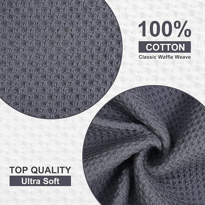 Kitinjoy 100% Cotton Kitchen Dish Cloths, 8 Pack Waffle Weave Ultra Soft Absorbent Dish Towels for Drying Dishes Quick Drying Kitchen Towels Dish Rags, 12 X 12Inch, Dark Grey