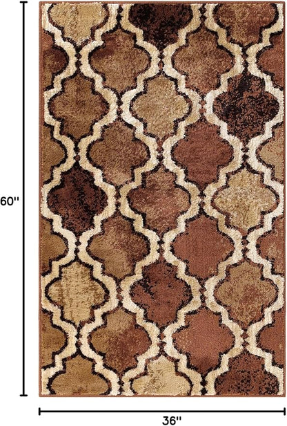 Superior Indoor Small Area Rug, Jute Backed, Perfect for Living/Dining Room, Bedroom, Office, Kitchen, Entryway, Modern Geometric Trellis Floor Decor, Viking Collection, 3' x 5', Brown