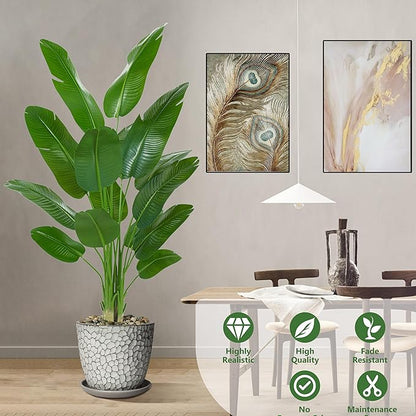 Bird of Paradise Artificial Tree, 7Ft Tall Faux Plant, Fake Banana Leaf Plant Indoor, Faux Palm Tree Faux Floor Plants Tropical Tree in Pot, Present for Friend Housewarming Decor