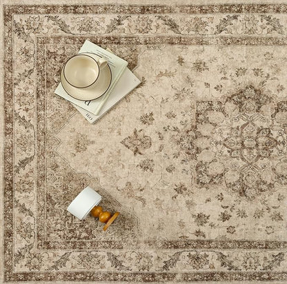 Brown Runner Rug 2x6 Washable Vintage Long Carpet for Hallway Kitchen Soft Retro Low Pile Thin Indoor Runner Non Slip Oriental Medallion Throw Rug for Bathroom Bedroom Laundry Dining Room