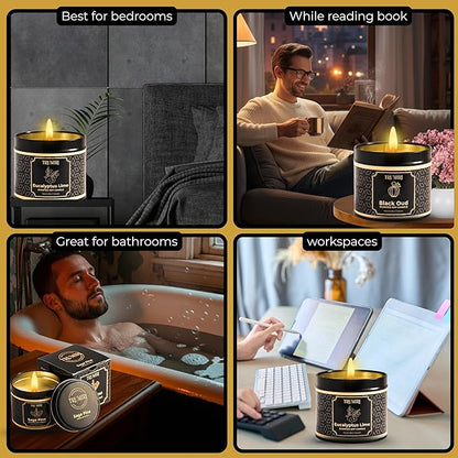 Candle Gift Set of 3 Black Oud|Sage Pine|Eucalyptus Lime Strong Scented Soy Candels Clean Non Toxic Velas Aromáticas Favors for Women Coworkers Friends Guests Also for Fall Diwali Christmas Holidays