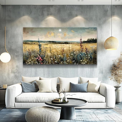 KELIYUAN Wall Art Canvas Retro Flower Picture Wall Decor For Living Room Restaurant Natural Landscape Painting Grass Flower Printed Artwork For Bedroom Farmhouse Office Home Decoration 20"X40"