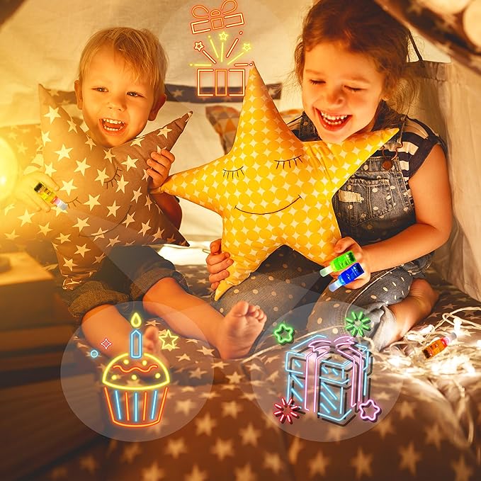 24PCS Neon Happy Birthday Party Favors LED Finger Lights：Glow-in-the-Dark Light-Up Toys Bulk for Kids 4-8-12,Goodie Bags for Kids Birthday Party Decorations Supplies, Classroom Prizes, Fun Gifts