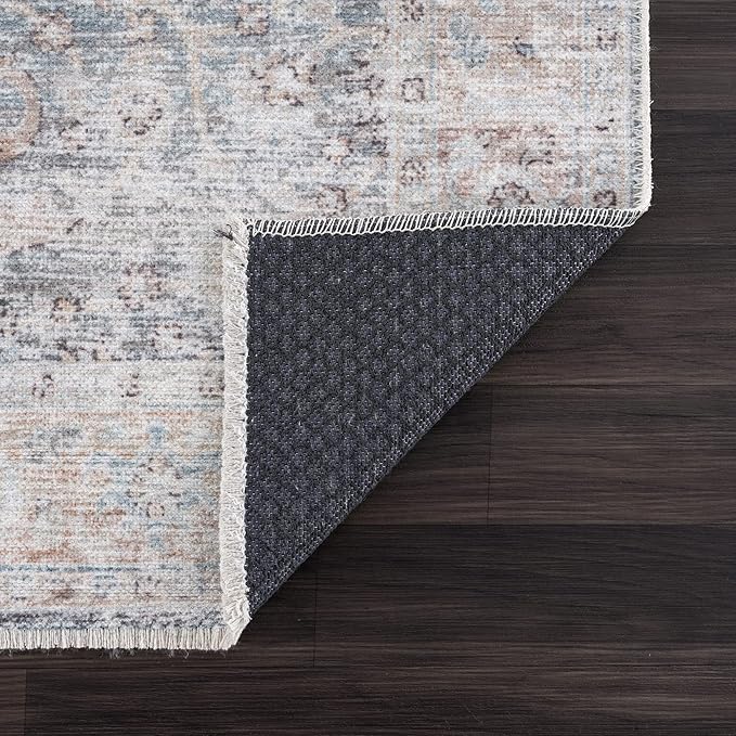 Bloom Rugs Washable Non-Slip 2x3 Rug - Ocean Blue/Brick Traditional Oriental Area Rug for Living Room, Bedroom, Dining Room, and Kitchen - Exact Size: 2' x 3'