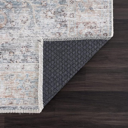 Bloom Rugs Caria Washable Non-Slip 4x6 Rug - Ocean Blue/Brick Traditional Area Rug for Living Room, Bedroom, Dining Room, and Kitchen - Exact Size: 4' x 6'
