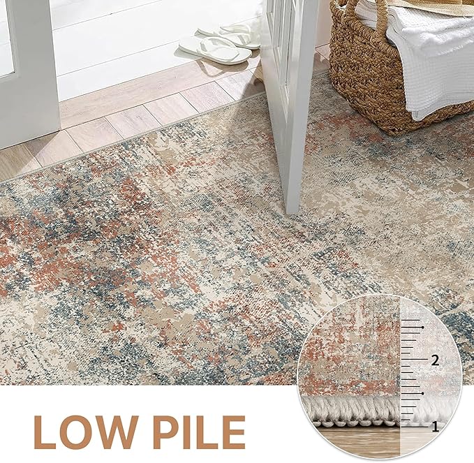 GENIMO Washable Area Rugs for Living Room, 10x12 Modern Non Slip Rugs, Low Pile Lightweight Soft Print Rug for Bedroom, Dining Room, Home Office, Multi