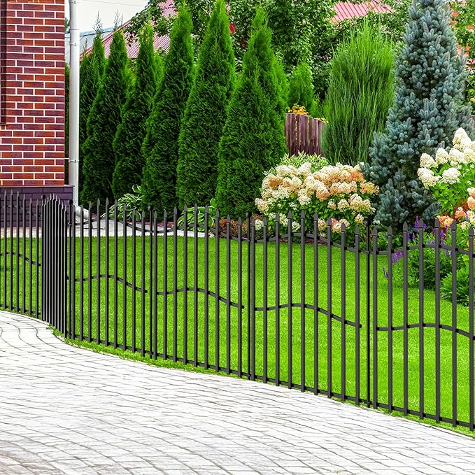 10 Panels No Dig Decorative Garden Fence - 32in H x 22.5ft L, Tall Heavy-Duty Square Tube Animal Barrier, Rustproof Metal Border Fencing for Yard, Outdoor Dog Playpen & Flower Beds