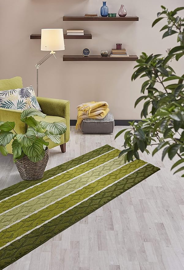 Custom Size Hallway Runner Rug, Slip Resistant, 26 Inch Wide x Your Choice of Length Size, Damask Green, 26 Inch X 12 Feet, Sold and Priced Per Foot