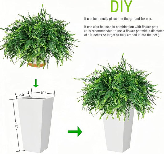 QIANYUN Fake Outdoor Plants-30inch Artificial Ferns UV Resistant Fake Ferns for Bedroom Living Room Garden Outdoor Indoor Decor- Including Planters (Green-03)