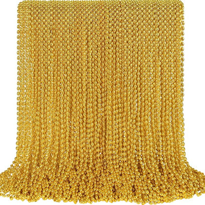 100 PCS Gold Bead Necklace, Gold Mardi Gras Christmas Oval Beads Necklaces 30.5" Metallic Beaded Costume Necklaces Party Necklaces for Mardi Gras Christmas Parade Throws Pirate Party Favors