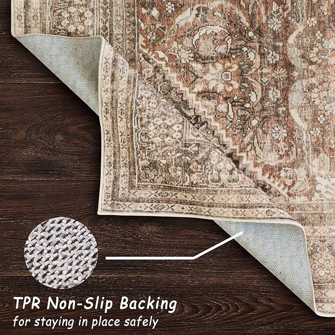 vivorug Brown Runner Rug 2x10 Machine Washable Rug with Non-Slip Backing, Ideal for Kitchen Hallway Entryway Laundry Room - Vintage, Durable, Easy Clean, Low Pile Carpet Runner