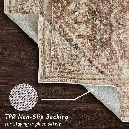 vivorug Brown Runner Rug 2x10 Machine Washable Rug with Non-Slip Backing, Ideal for Kitchen Hallway Entryway Laundry Room - Vintage, Durable, Easy Clean, Low Pile Carpet Runner