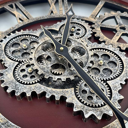 HOIBAI Large Wall Clock, 24 Inch Wall Clocks for Living Room Decor Farmhouse Vintage Rustic Kitchen Wall Decor Vintage Roman Big Oversized Wall Clock for Home Bedroom House Office, Moving Gears Clock