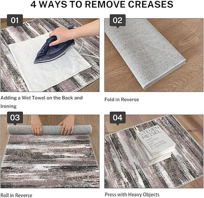 Modern Abstract Runner Rug 2x5, Dark Light Brown White Washable Kitchen Runner Entryway Rug Mat Non-Slip Soft Hallway Rug Runner Thin Print Faux Wool Carpet for Bedroom Laundry Room Indoor