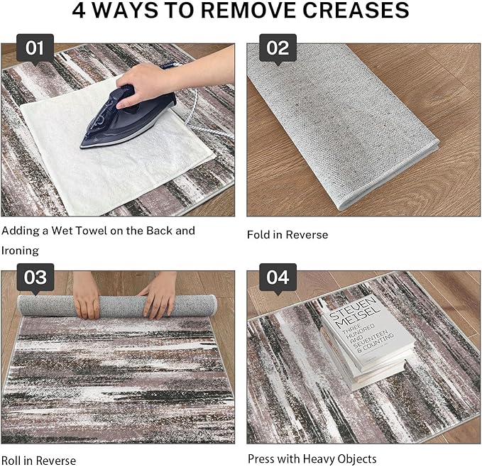 Modern Abstract 6x9 Machine Washable Living Room Rug Non-Slip Soft Bedroom Area Rug Dark Light Brown White Ultra Thin Print Faux Wool Floor Carpet Throw Rugs for Dining Room Indoor Office