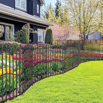 8 Panels Tall No Dig Garden Fence - 40in H x 18ft L, Reinforced Square Tube Rustproof Animal Barrier, Decorative Metal Fencing for Yard & Outdoor Dog Pet Play Areas