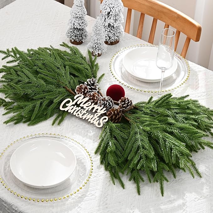Waipfaru Christmas 12 Pcs Norfolk Pine Stems, 18 Inch Real Touch Artificial Norfolk Pine Branches, Christmas Greenery for DIY Cedar Garland, Indoor & Outdoor Xmas Holiday Home Decor