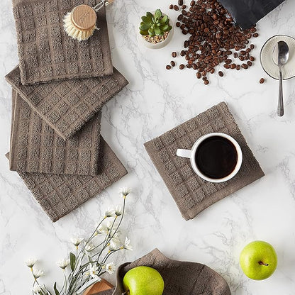 DII Basic Terry Collection Solid Windowpane Dishcloth Set, 12x12, Brown, 6 Piece