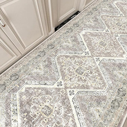 KUTA Vintage Washable Runner Rug 2.6x12, Non-Slip Hallway Kitchen Rugs with Rubber Backing, Ivory Grey Yellow Brown Ultra Soft Printed Oriental Distressed Carpet Long Runners for Living Room