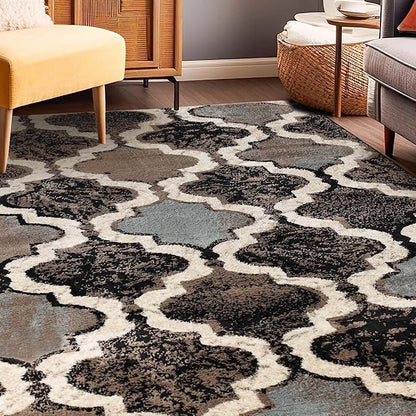 Superior Indoor Small Area Rug, Jute Backed, Perfect for Living/ Dining Room, Bedroom, Office, Kitchen, Entryway, Modern Geometric Trellis Floor Decor, Viking Collection, 3' x 5', Chocolate