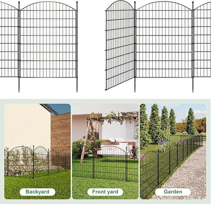 40 in(H) x24 Ft(L) No Dig Heavy Duty Metal Fence - 10 Panels Thick Rust-Resistant Decorative Fence Posts for Yard Security, Garden, Lawn, Farm and Poultry (Black)