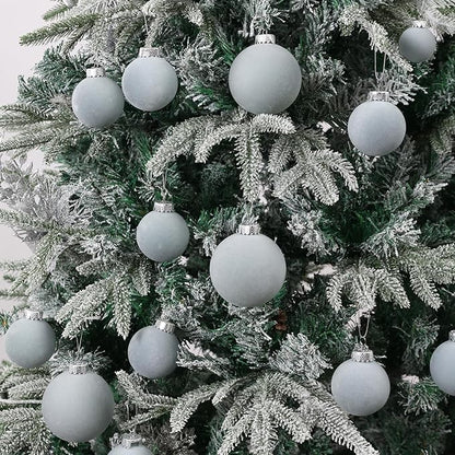 Velvet Christmas Ball Ornaments Set-46pcs Flocked Shatterproof Christmas Tree Decorations Plastic Xmas Decorative Hanging Ornaments for Xmas Holiday Home Decor,3 Sizes(Gray Blue)