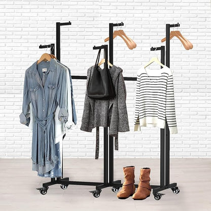 Metal Clothing Rack, 6 Arms Clothes Display Racks with Wheels, Adjustable Floor Standing Garment Rack From 46.85" to 64", Portable Retail Display Stand for Boutique Stores (Black, 6 Arm/45.66in)