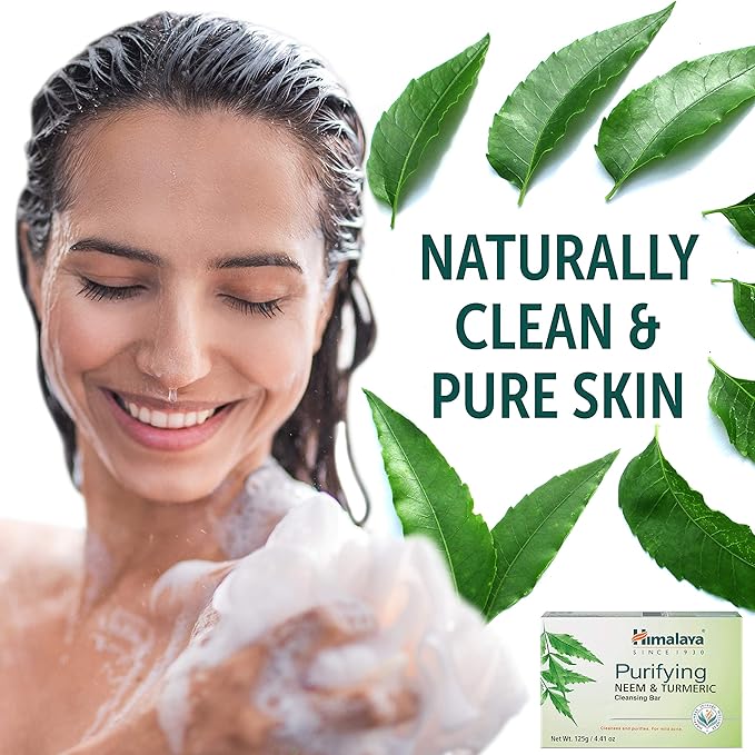 Himalaya Purifying Neem & Turmeric Cleansing Bar for Clean and Healthy Looking Skin, 4.41 Oz (125 gm) (Pack of 2)