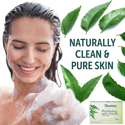 Himalaya Purifying Neem & Turmeric Cleansing Bar for Clean and Healthy Looking Skin, 4.41 Oz (125 gm) (Pack of 2)