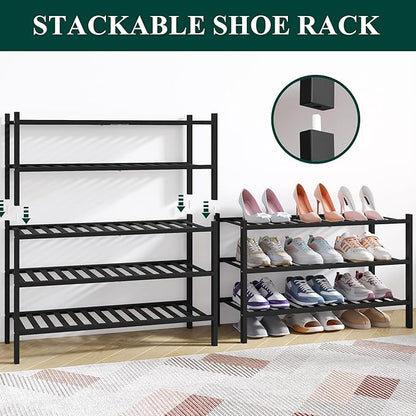Smiry Bamboo Shoe Rack for Closet, 5 Tier Wooden Stackable Shoe Organizer, Free Standing Shoes Storage Shelf for Entryway, Front Door Entrance, Black
