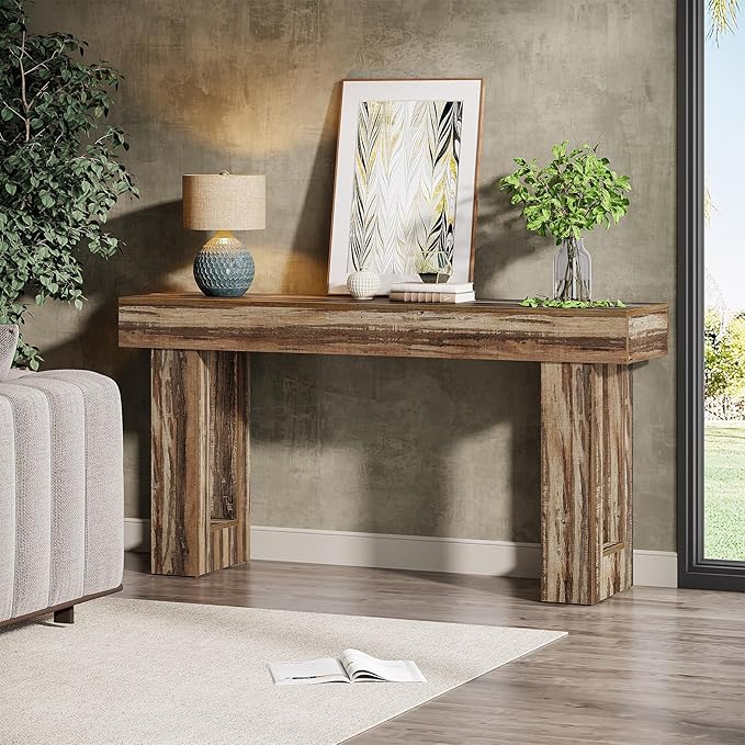 Tribesigns 63-Inch Long Console Table, Wooden Rectangular Sofa Table Behind The Couch, Farmhouse Entryway Table for Entrance, Hallway, Living Room (Mottled Gray Brown)