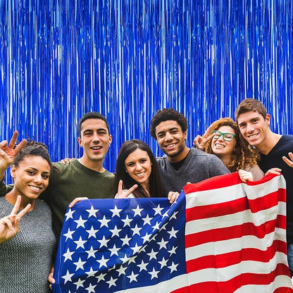 2 PCS Tinsel Backdrop, 3.28 FT x 7.05 FT Dark Blue Backdrop Curtains, Metallic Passover Fringe Curtains Party Streamer, Navy Blue Party Decorations Photo Props