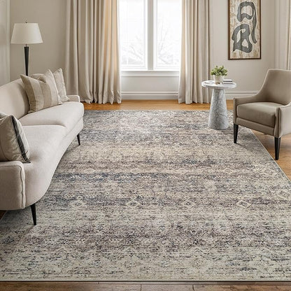 Bloom Rugs Caria Washable Non-Slip 9x12 Rug - Beige Brown/Teal Traditional Area Rug for Living Room, Bedroom, Dining Room, and Kitchen - Exact Size: 9' x 12'