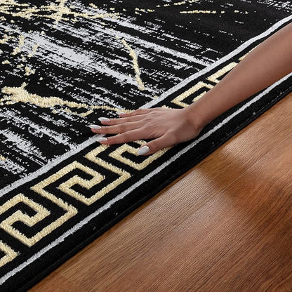 GLORY RUGS Area Rugs Marble 5X7 Black Gold Carpet Modern Abstract Rug Living Room Dining Bedroom Rug