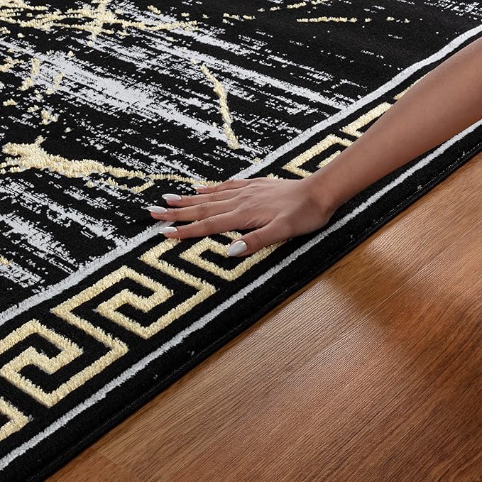 GLORY RUGS Area Rugs Marble 2x3 Black Gold Carpet Modern Abstract Rug Living Room Dining Bedroom Rug