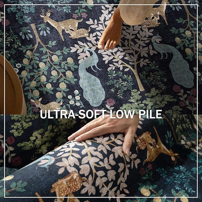 Washable Area Rugs for Living Room: 5x7 Bedroom Rug Vintage Area Rug Stain Resistant Non Slip Low Pile Lightweight Soft Indoor Carpets for Living Room Dining Room Kitchen Nursery Kids Room Farmhouse