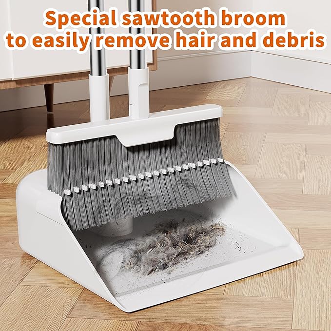 Household Broom with Dustpan Combo Set, Air Broom with Extra-Long Adjustable Aluminum Handle, Cleaning Supplies for Housekeeping (M3)